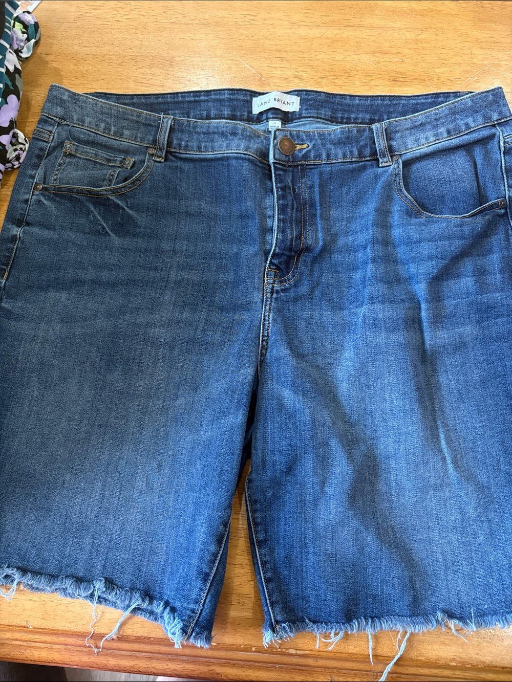 Lane Bryant Dark Blue Boyfriend Denim Shorts with Frayed Hem